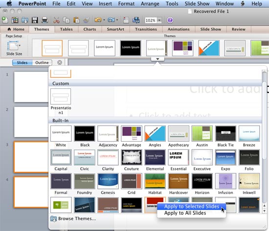 what is a theme in office 2011 for mac